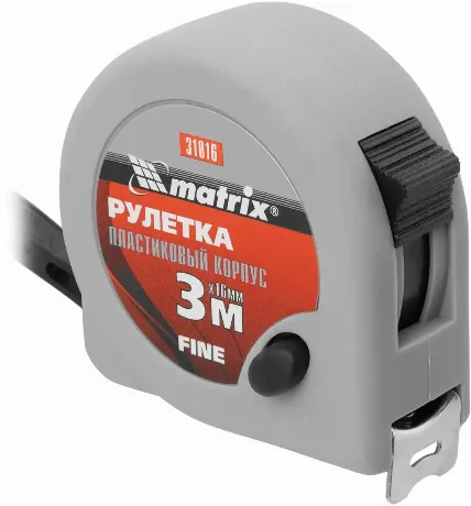 Рулетка Fine, 3 м х 16 мм, пластиковый корпус Matrix