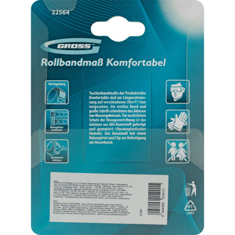 Рулетка Komfortabel, 10 м х 25 мм, обрезиненный корпус Gross (32564)