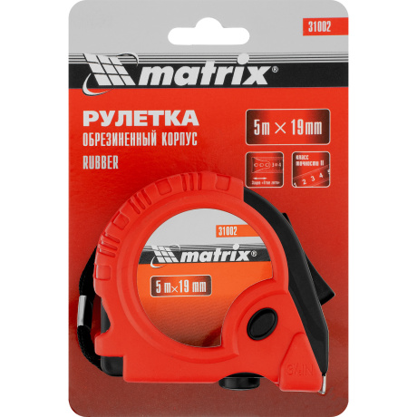 Рулетка Rubber, 5 м х 19 мм, обрезиненный корпус Matrix (31002)