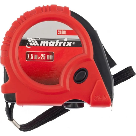 Рулетка Rubber, 7,5 м х 25 мм, обрезиненный корпус Matrix (31001)