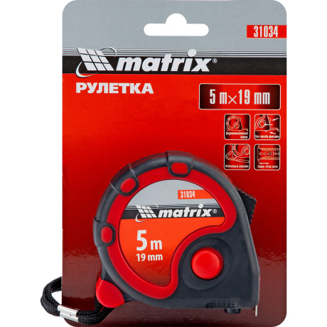 Рулетка Status 3 fixations, 5 м х 19 мм, двухкомпонентный корпус, 3 фиксации ленты Matrix (31034)