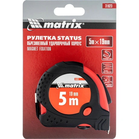 Рулетка Status magnet fixation, 5 м х 19 мм, обрезиненный корпус...