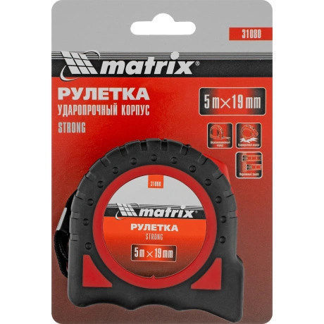 Рулетка Strong, 5 м х 19 мм, обрезиненный корпус Matrix