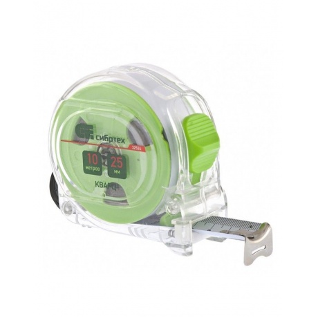 Рулетка Кварц, прозрачный корпус, амортизатор, 10 м х 25 мм Сибр...