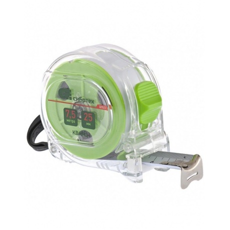 Рулетка Кварц, прозрачный корпус, амортизатор, 7,5 м х 25 мм Сиб...