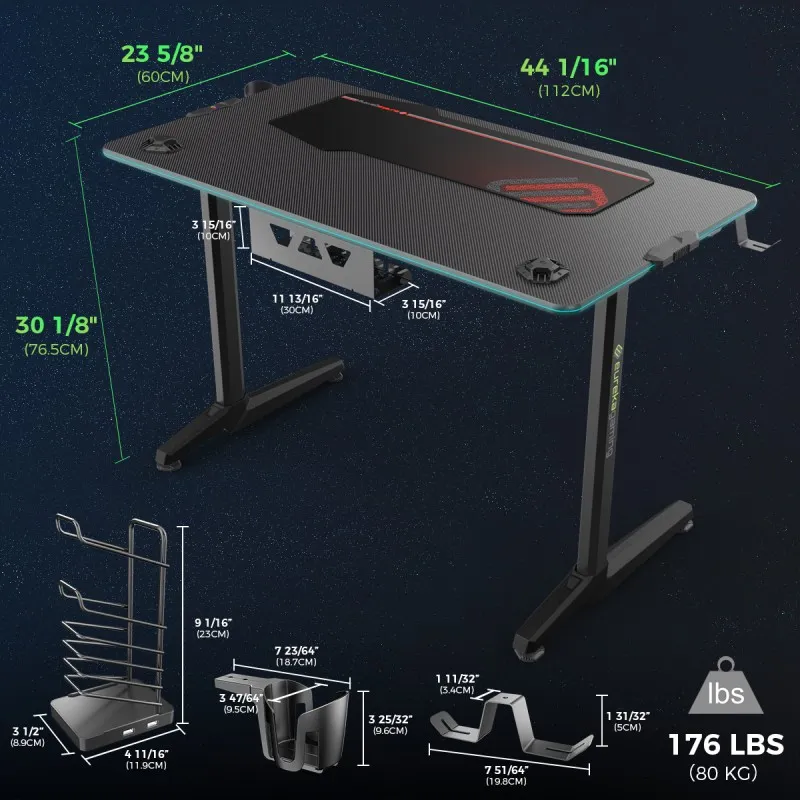 Компьютерный стол Eureka GIP 44, с RGB-подсветкой - фото 2