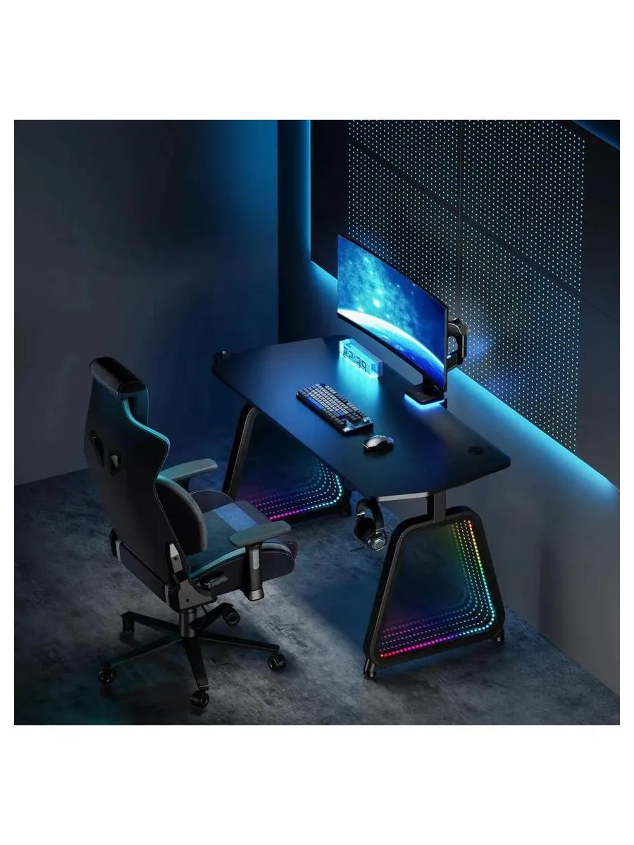 Стол игровой Cactus CS-GMD-BK-RGB столешница МДФ черный каркас черный 136x60x75см - фото 12