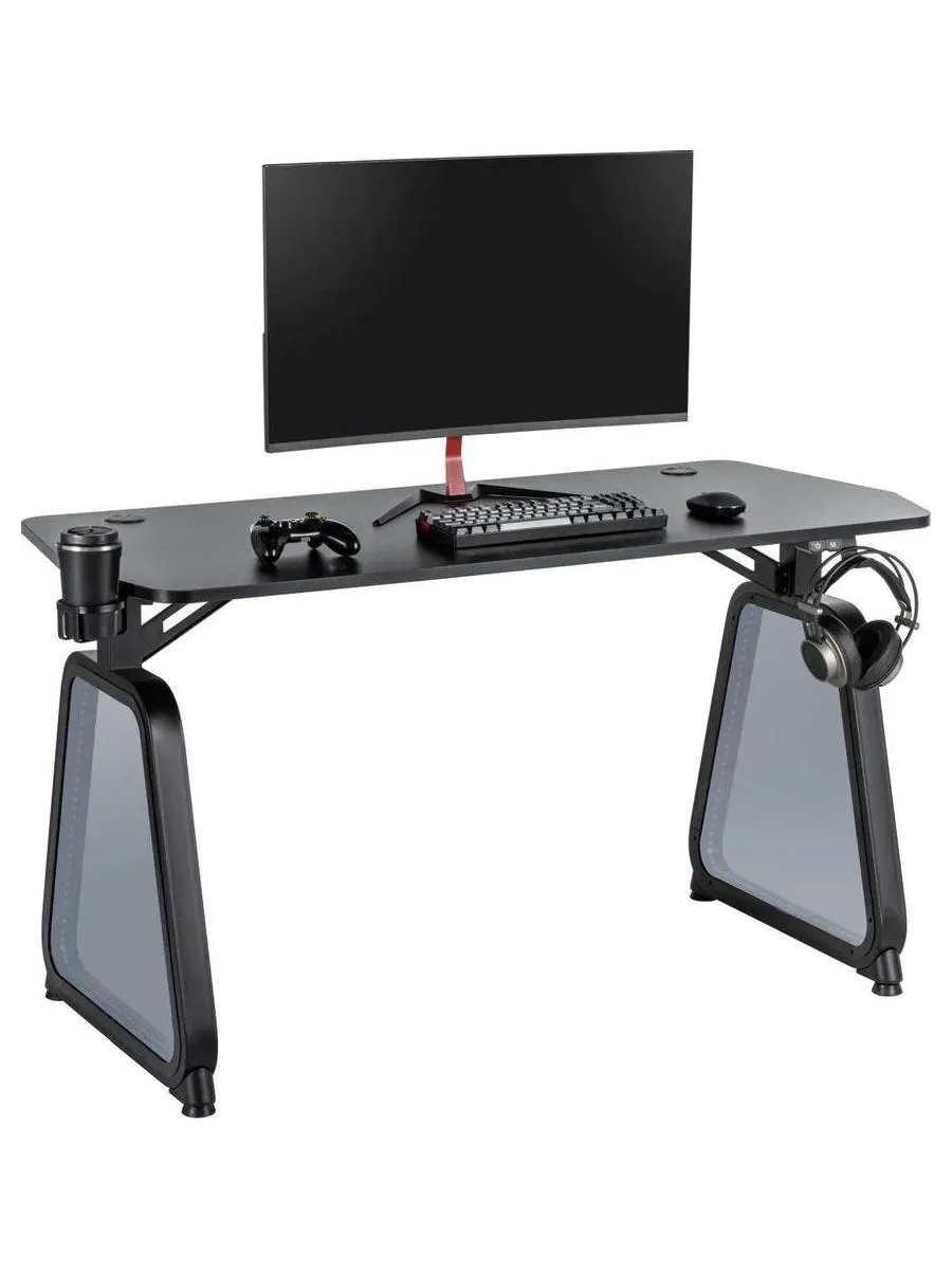 Стол игровой Cactus CS-GMD-BK-RGB столешница МДФ черный каркас черный 136x60x75см - фото 6