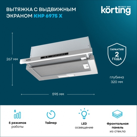 Встраиваемая вытяжка Korting KHP 6975 X - фото 4