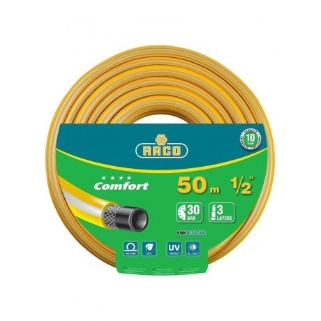 

Шланг поливочный RACO COMFORT, 1/2, 50 м, 30 атм, трёхслойный, армированный (40303-1/2-50)