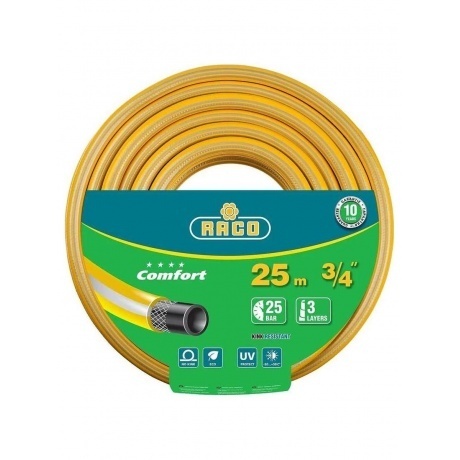

Шланг поливочный RACO COMFORT, 3/4, 25 м, 25 атм, трёхслойный, армированный (40303-3/4-25)