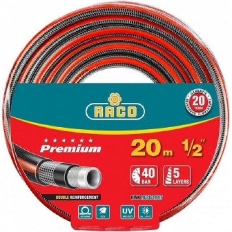 Шланг поливочный RACO PREMIUM, 1/2?, 20 м, 40 атм, пятислойный, усиленный двумя слоями армирования (40300-1/2-20)