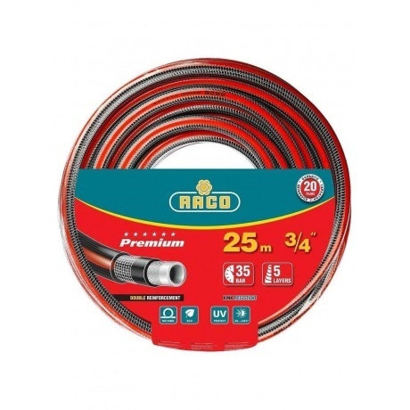 

Шланг поливочный RACO PREMIUM, 3/4, 25 м, 35 атм, пятислойный, усиленный двумя слоями армирования (40300-3/4-25)