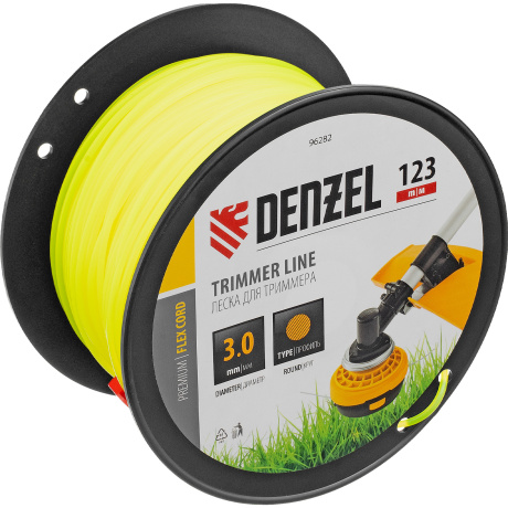 Леска для триммера круглая, 3,0мм х 123м, на DIN катушке FLEX CORD Denzel (96282)