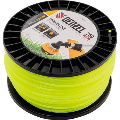 Леска для триммера звезда, 2,4мм х 260м, на DIN катушке FLEX CORD Denzel (96286)