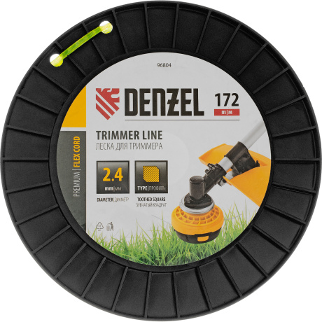 Леска для триммера зубчатый квадрат, 2,4мм х 172м, на DIN катушке FLEX CORD Denzel (96804)