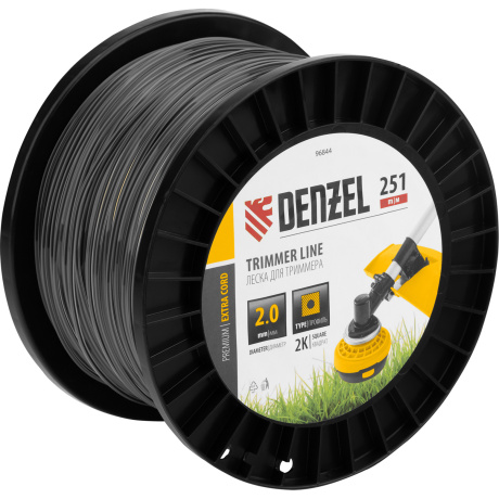 Леска для триммера двухкомпонентная квадрат, 2,0мм х 251м, на DIN катушке EXTRA CORD Denzel (96844)