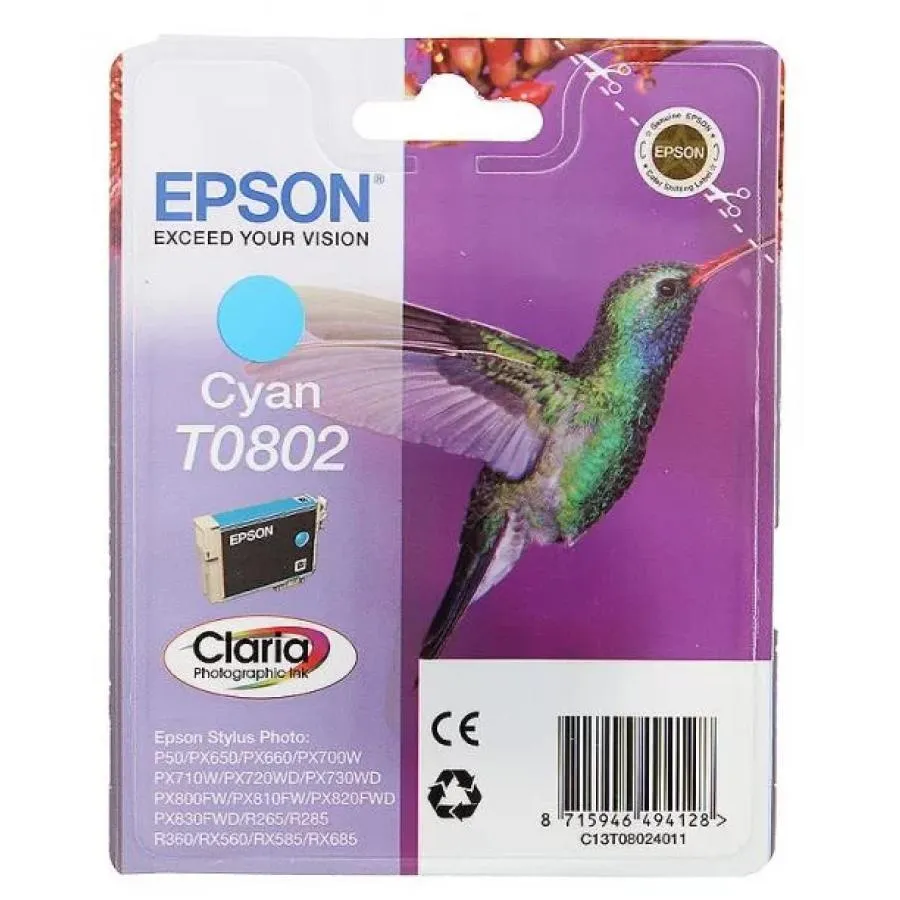 Картридж Epson T0802 (C13T08024011) для Epson P50/PX660, голубой - фото 2
