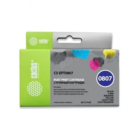 Картридж Cactus CS-EPT0807 черный/желтый/голубой/пурпурный/светл...
