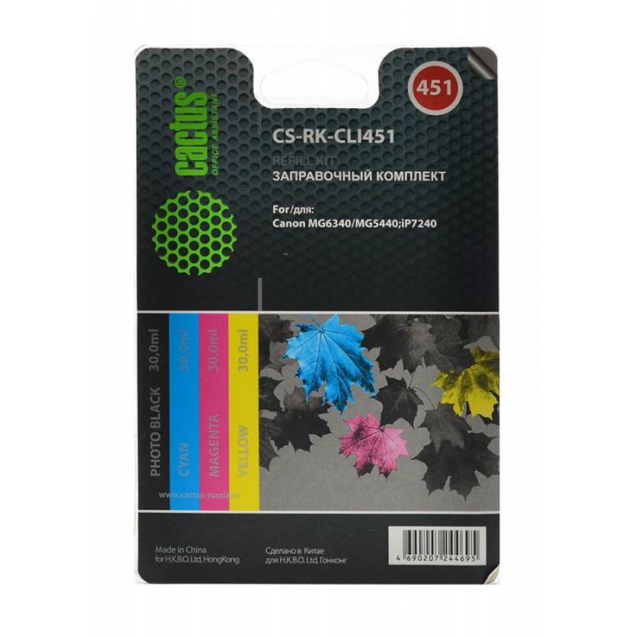 Заправочный набор Cactus CS-RK-CLI451 многоцветный 120мл для Canon MG 6340/5440/IP7240 заправочный набор cactus cs rk cl441 многоцветный 90мл для canon mg2140 mg3140
