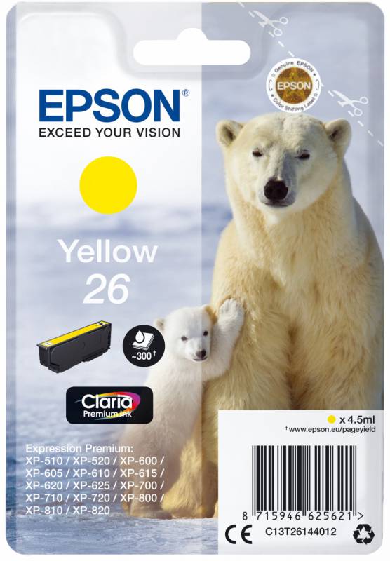 Фото - Картридж струйный Epson T2614 C13T26144012 желтый (4.5мл) для Epson XP-600/700/800 картридж струйный epson t6364 c13t636400 желтый 700мл для epson st pro 7900 9900