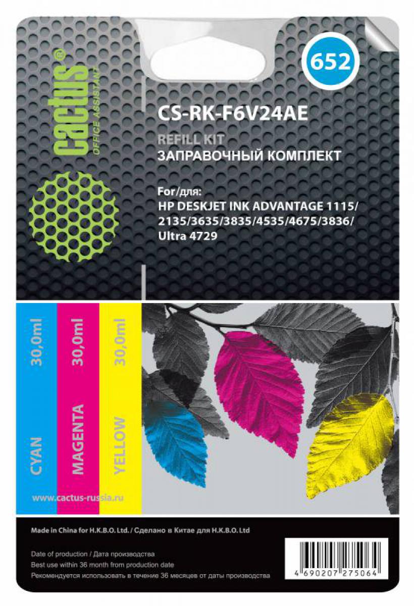 Заправочный набор Cactus CS-RK-F6V24AE многоцветный 90мл для HP DJ Ink Adv 1115/2135/3635/3835/4535 картридж cactus cs c8728 28 для hp dj 3320 3325 3420 3425 3520 18 мл многоцветный