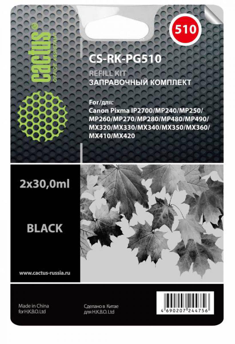 Заправочный набор Cactus CS-RK-PG510 черный (2x30мл) Canon MP240/ MP250/MP260 тонер cactus cs rk sp150he черный 80гр с чипом