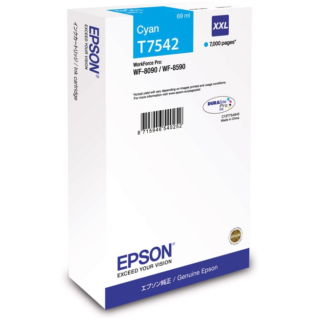Картридж Epson C13T754240 экстраповышенной ёмкости (7000 стр.) для Epson WorkForce Pro WF-8090DW (голубой) картридж epson t1302 голубой экстраповышенной емкости для sx525 sx620 bx320 bx625