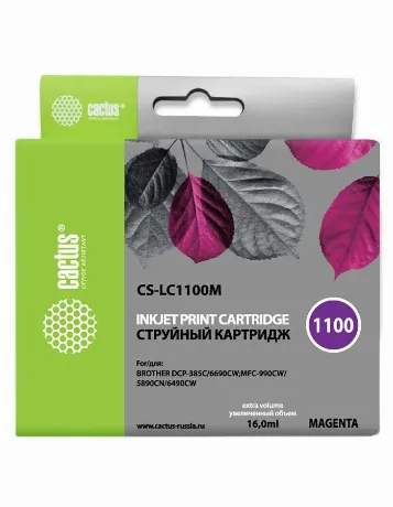 Картридж струйный Cactus CS-LC1100M пурпурный (16мл) для Brother...
