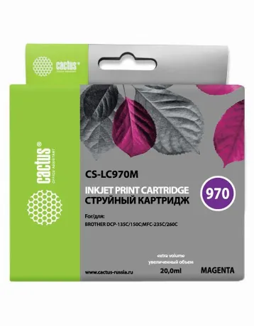 Картридж струйный Cactus CS-LC970M пурпурный (20мл) для Brother ...