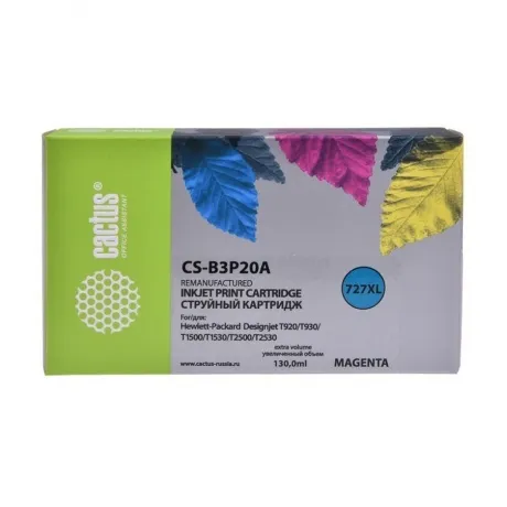 Картридж струйный Cactus №727 CS-B3P20A пурпурный (130мл) для HP...