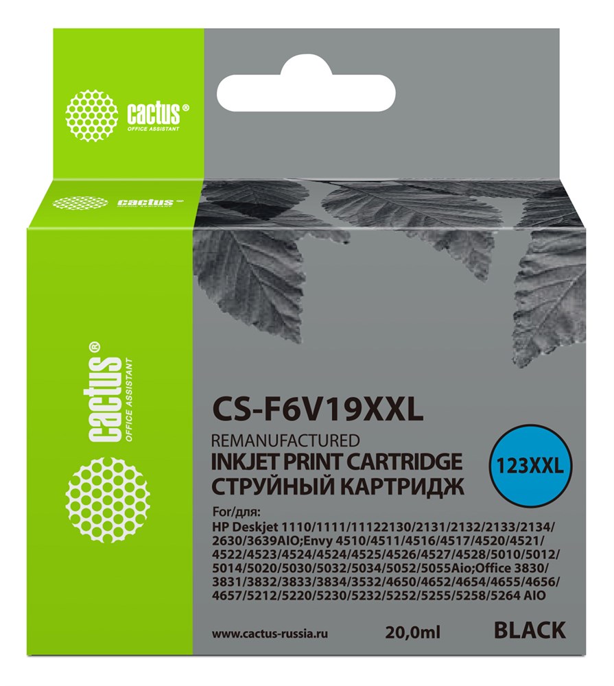 Картридж струйный Cactus CS-F6V19XXL черный (1000стр.) (20мл) для HP DeskJet 1110/1111/1112/2130 картридж cactus cs f6v19xxl 123xl для hp dj 1110 1111 1112 1000 страниц цвет чёрный