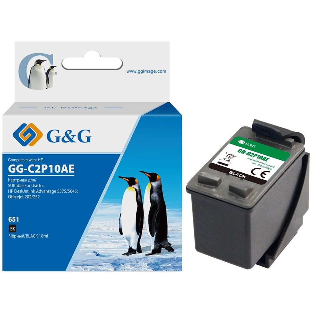цена Картридж струйный G&G GG-C2P10AE 651 черный (12мл) для HP DeskJet 5575/5645