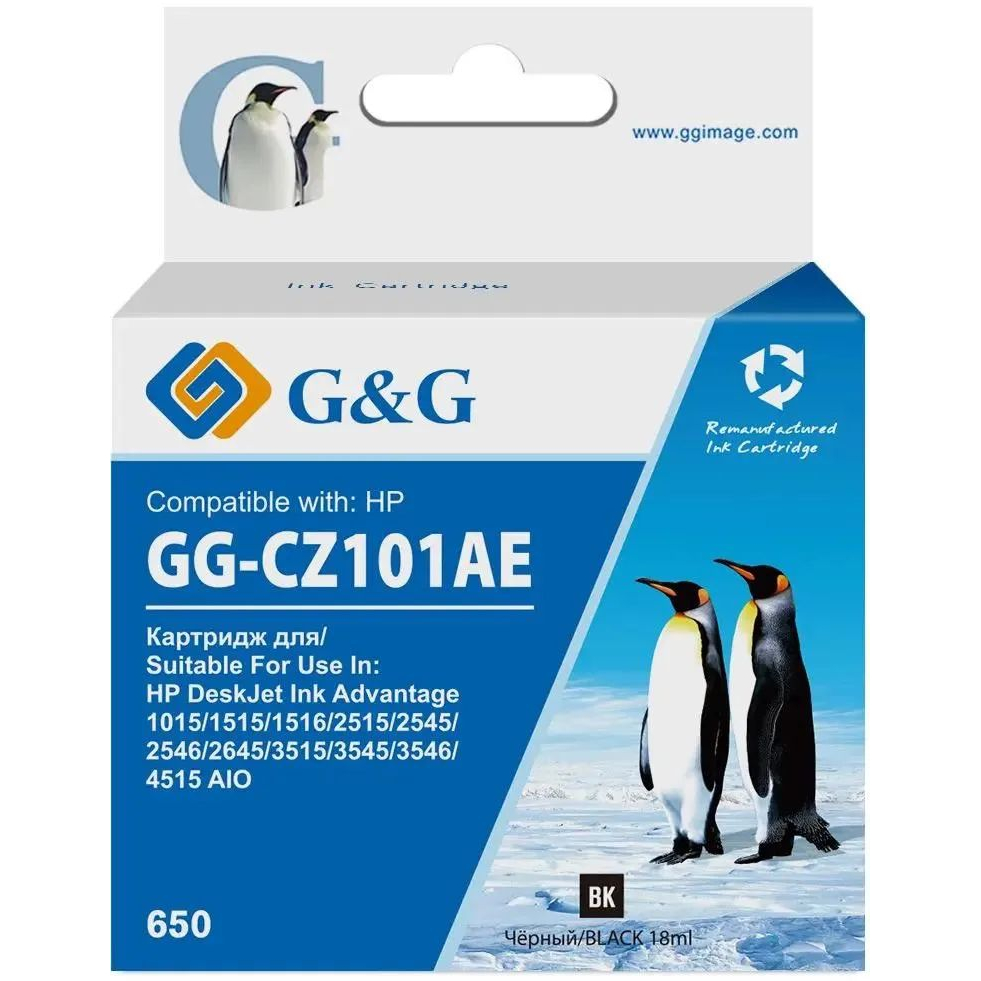 Картридж струйный G&G GG-CZ101AE 650 черный (18мл) для HP DeskJet 1010/10151515/1516 струйный картридж cz101ae 650 black для принтера hp deskjet 2515 2516 2545 2645