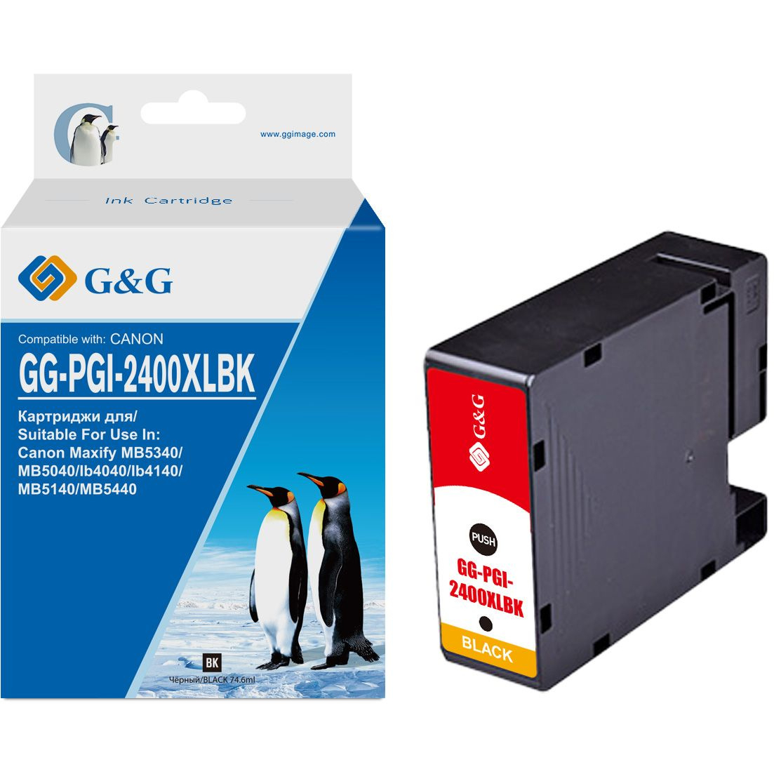 Картридж струйный G&G GG-PGI-2400XLBK PGI-2400XL BK черный (74.6мл) для Canon Maxify iB4040/iB4140/МВ5040/MB5140/МВ5340/MB5440 t2 pgi 425bk картридж ic cpgi 425bk для canon pixma ip4840 ip4940 черный с чипом