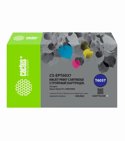Картридж струйный Cactus CS-EPT6037 T6037 сер.пигм. (220мл) для ...