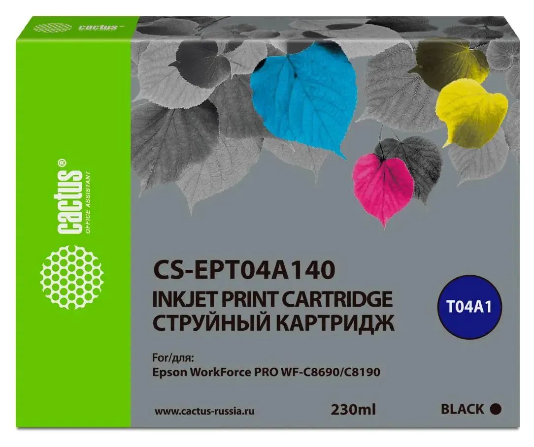 расходный материал для печати cactus cs d119s черный картридж Картридж струйный Cactus CS-EPT04A140 T04A1 черный (230мл) для Epson WorkForce Pro WF-C8190, WF-C8690