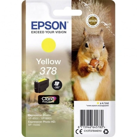 Картридж Singlepack Yellow 378 Claria Photo HD Ink (C13T37844010...