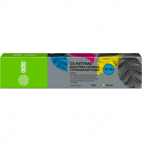 Картридж струйный Cactus CS-F6T79AE 913A желтый (55мл) для HP PW...