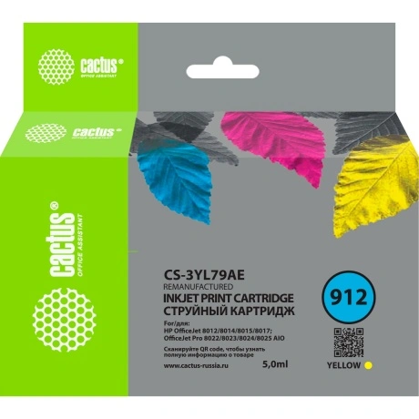 Картридж струйный Cactus CS-3YL79AE 912 желтый (5мл) для HP Offi...