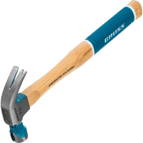 Молоток-гвоздодер GROSS 10414, 200 г, угол 45, магнит, обрезиненная рукоятка AMERICAN HICKORY