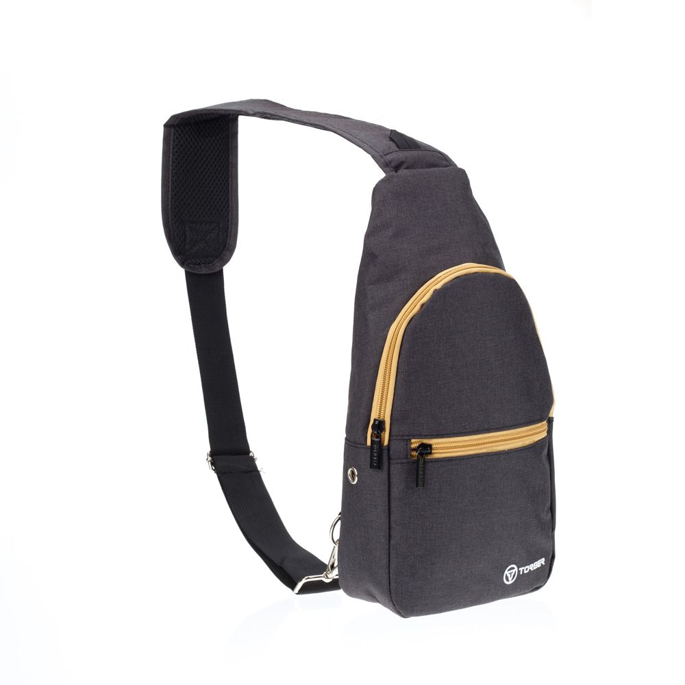 Рюкзак Torber T062-BEI с одним плечевым ремнем, чёрно-бежевый - фото 1