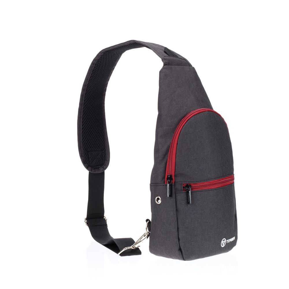 Рюкзак Torber T062-BRD с одним плечевым ремнем, чёрно-бордовый