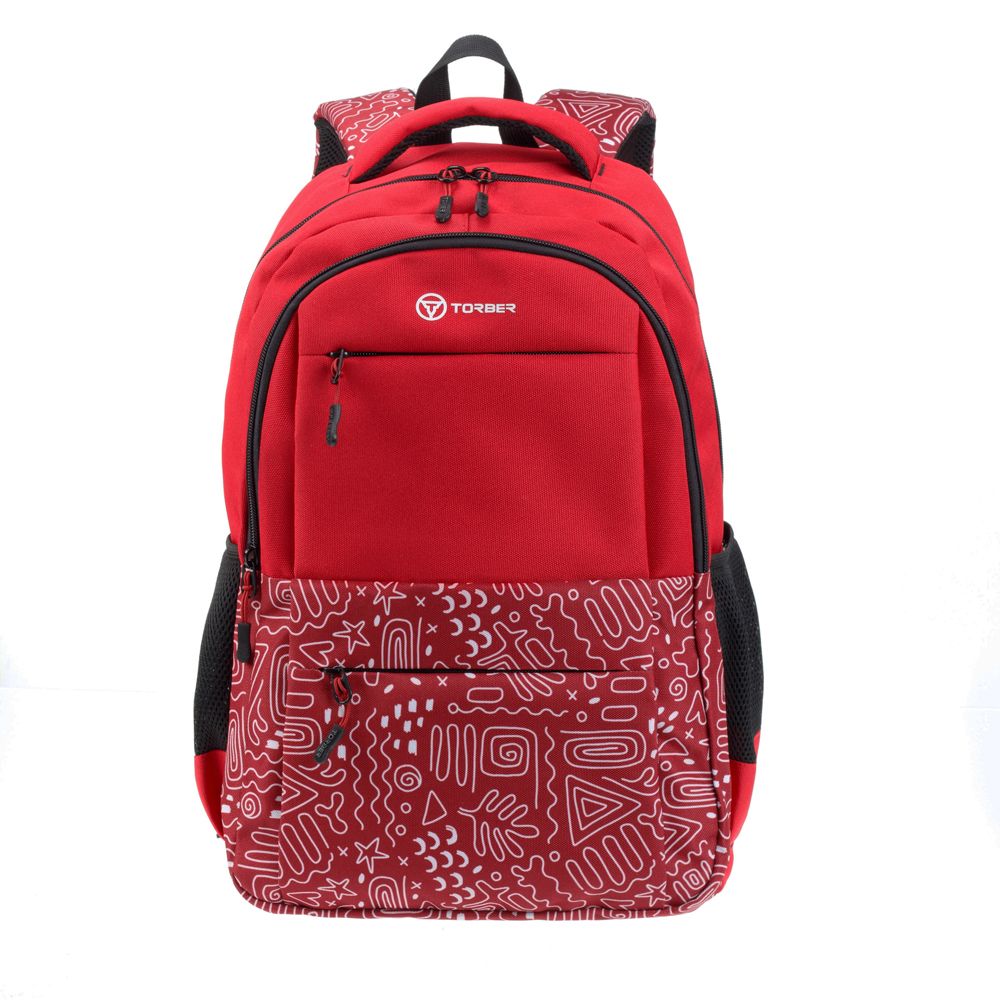 Рюкзак Torber Class X T2602-22-RED, красный с орнаментом цена и фото