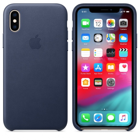 Чехол кожаный Apple Leather Case для iPhone XS (Midnight Blue) тёмно-синий - фото 2