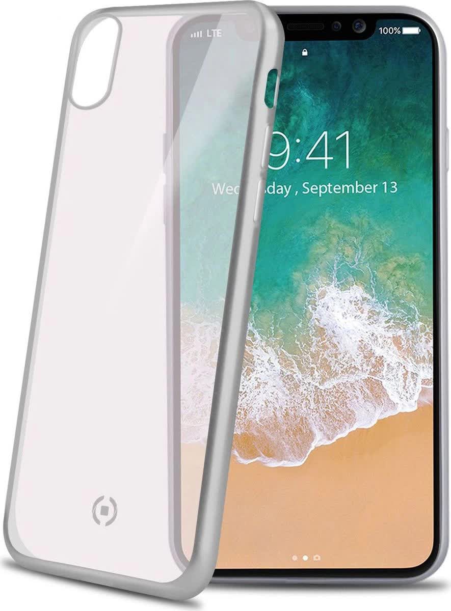 Чехол-накладка Celly Laser Matt для Apple iPhone X/XS прозрачный, серебристый кант цена и фото