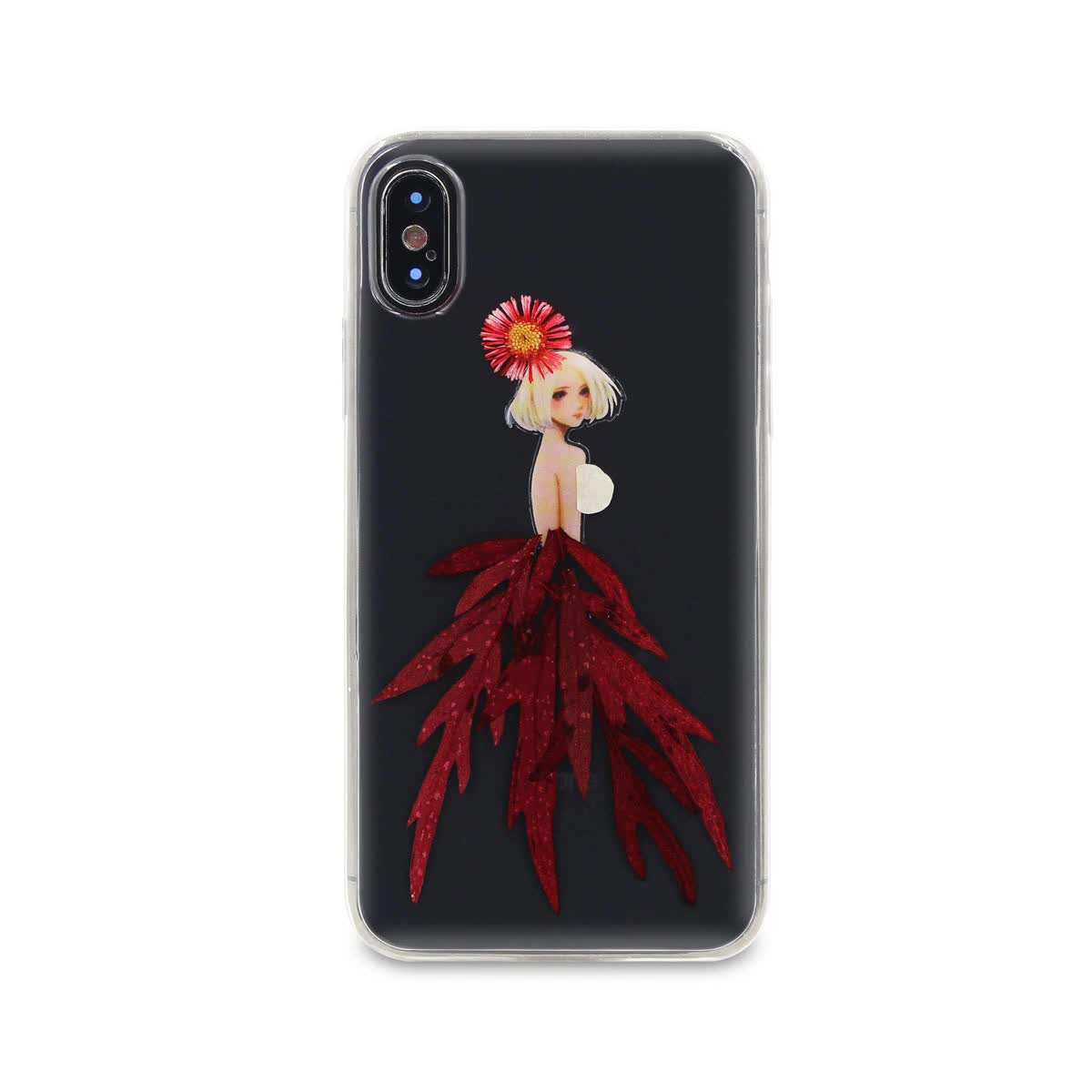 Чехол-накладка DYP Flower Case для Apple iPhone X/XS фея бордовые цветы