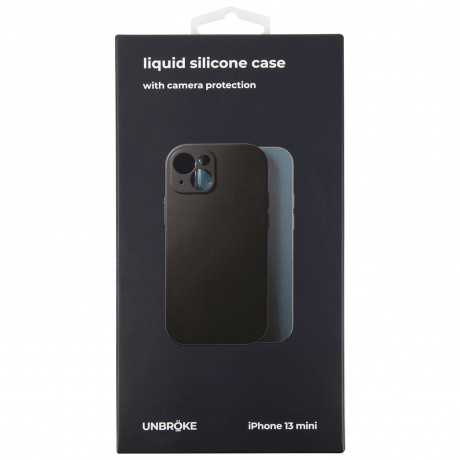 Чехол накладка UNBR?KE liquid silicone case with camera protection для iPhone 13 mini, черная - фото 1