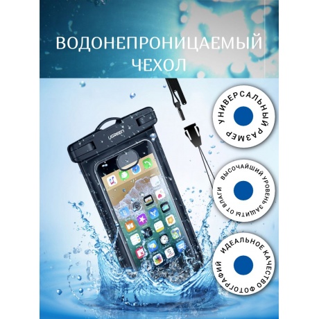 Чехол водонепроницаемый UGREEN LP186 (60959) Waterproof Phone Pouch для телефона. черный/прозрачный - фото 2