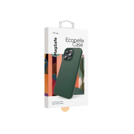 Чехол защитный VLP Ecopelle Case с MagSafe для iPhone 15 Pro, темно-зеленый - фото 2